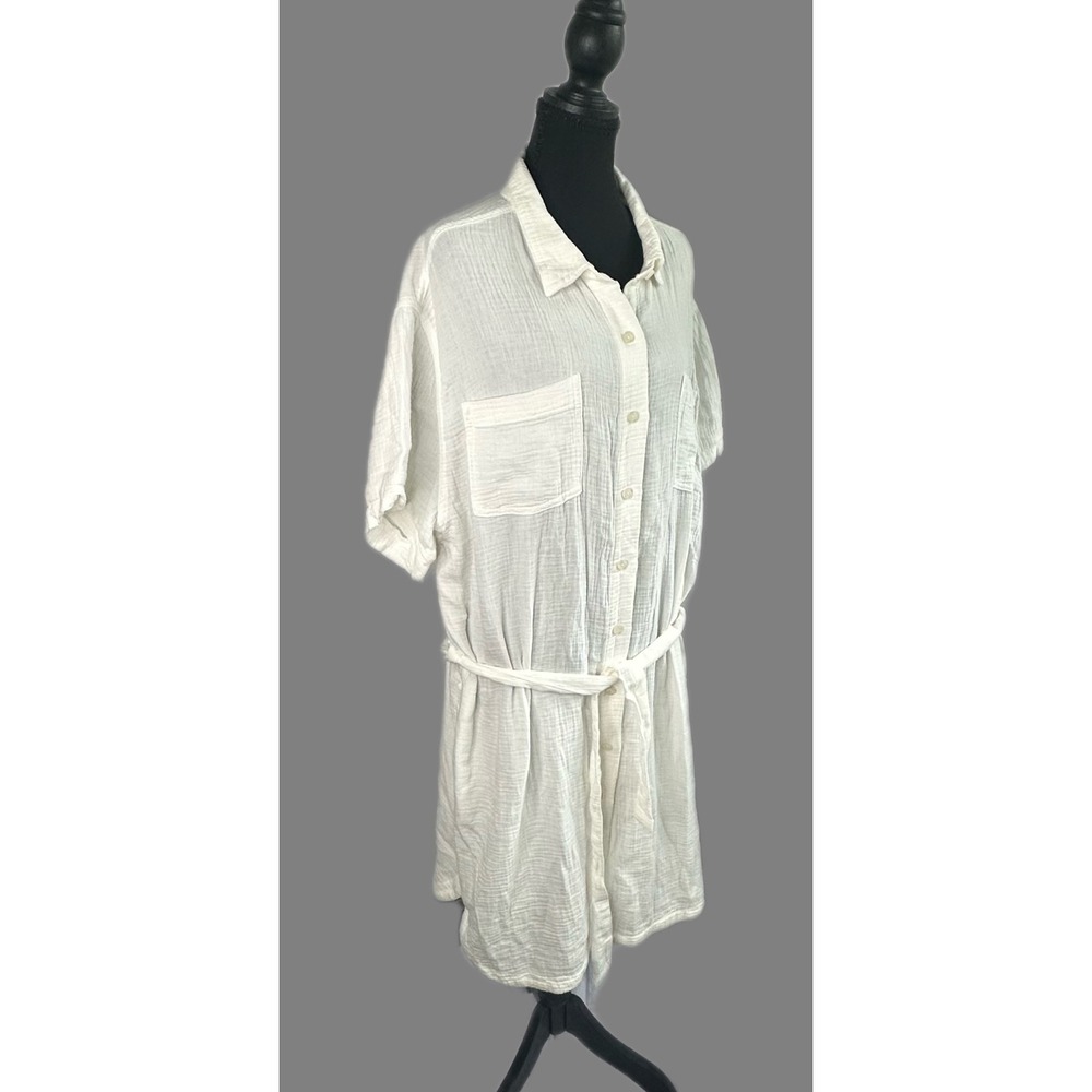 Weatherproof Vintage Cream Cotton Gauze Belted Shirt Dress XXL Short‎ Sleeve